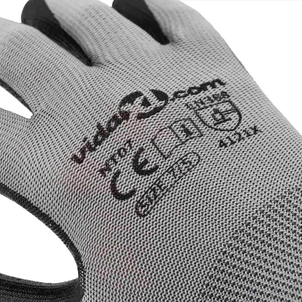 Guantes de trabajo 24 piezas gris negro talla 7 S de poliéster resistente con agarre antideslizante para jardín, construcción, taller y montaje, transpirables, resistentes al desgaste