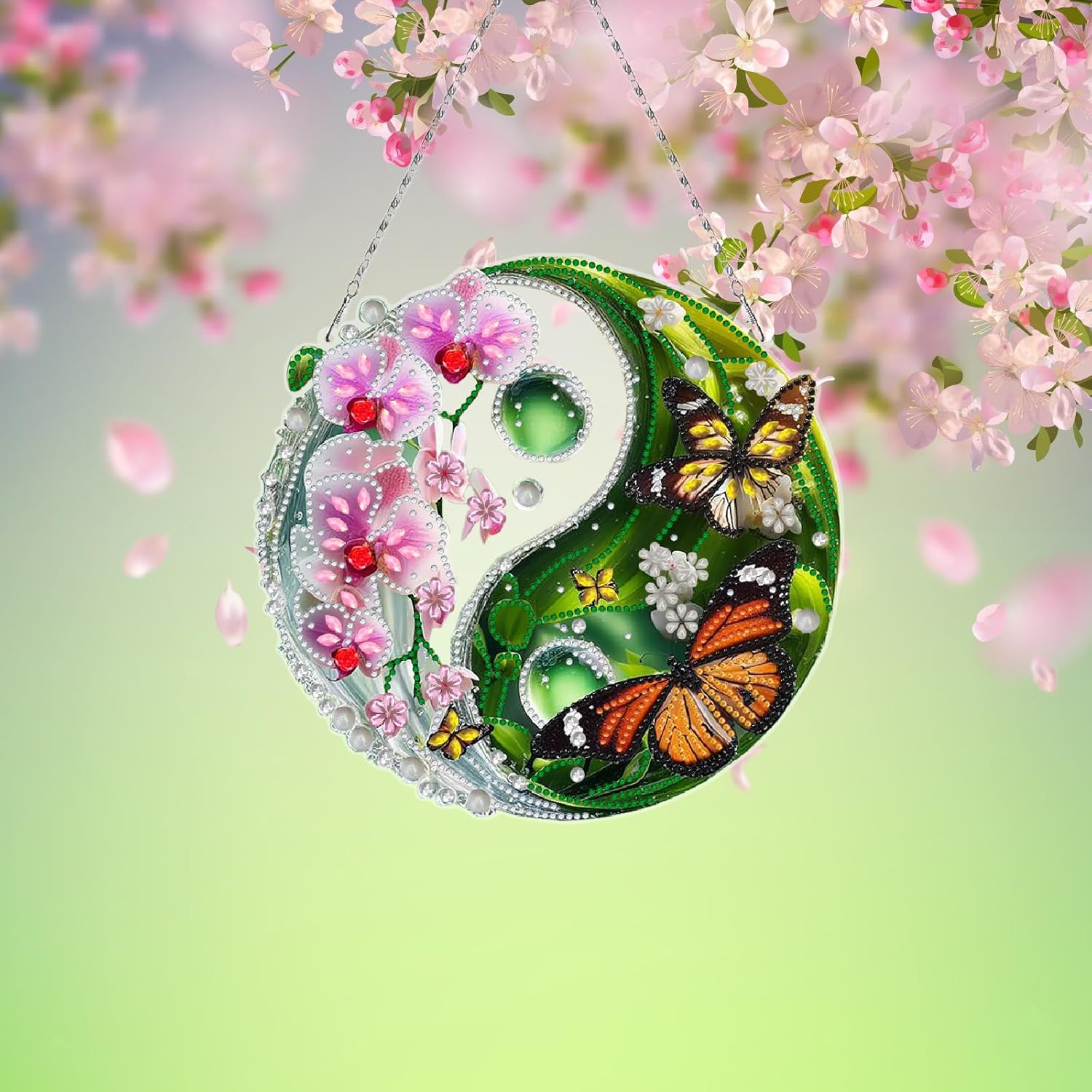 DoxQcs DIY Diamond Art Painting Wreath Kits Special Shaped Rhinestone Round Window Hanging Pendants Decorations (Double-Sided Pattern Single-Sided Dot Diamond)-2PCS-1