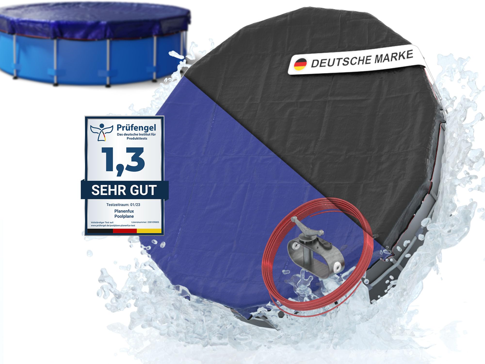 Planenfux® Poolabdeckung rund 400 cm (Für Ø 366-400 cm Becken) | 2-in-1 Poolplane aus 200g/m² PE Material | UV-resistente Sommer & Winterabdeckung | Solar Pool Abdeckplane | Ø460cm Rundpool Abdeckung