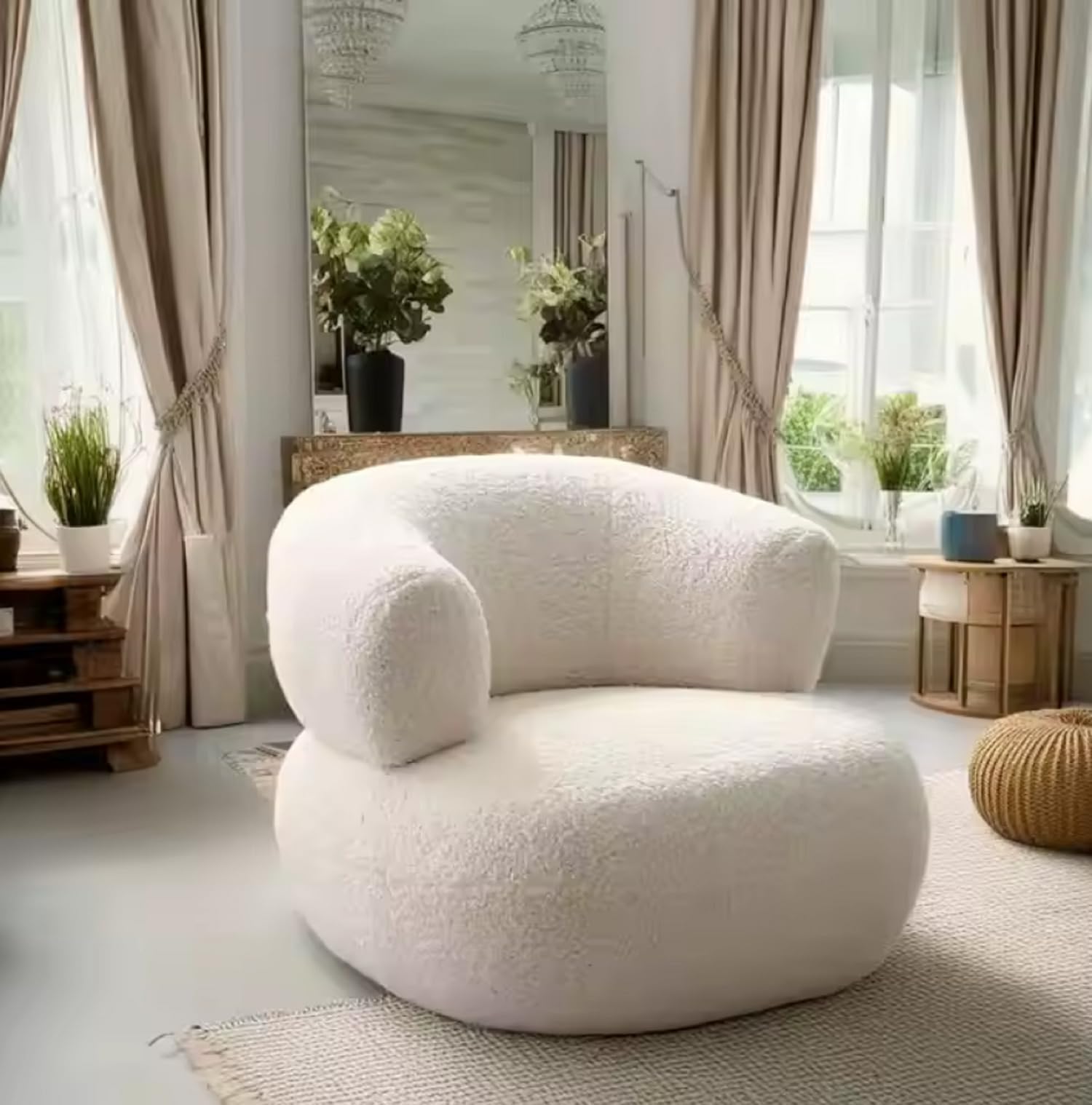 Minimal Space-Saving 3-Seater Boucle Sofa with macthing Chair – Perfect for Modern Living Rooms (White, Chair Only)