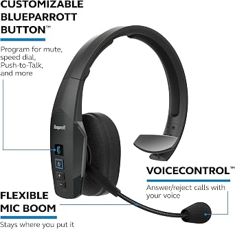 BlueParrott B450-XT Bluetooth Headset | 96% noise canceling headset for truck drivers; padded comfort, 24 hr talk time