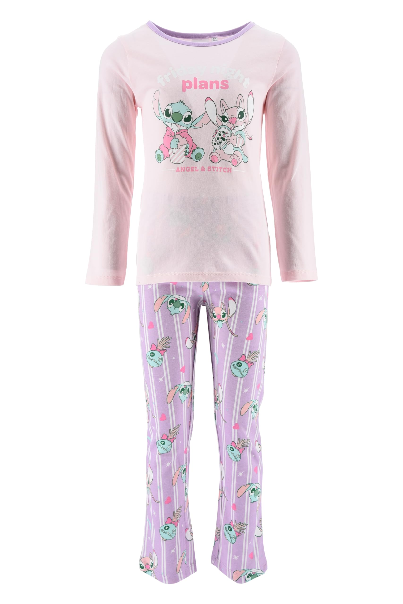 Disney Stitch Pigiama per Ragazze, Maglietta a Maniche Lunghe e Pantaloni 2 Pezzi Pigiama in Cotone, Taglie 3 a 8 Anni