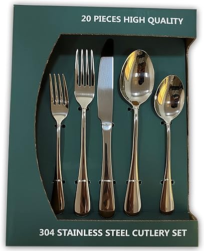 Miniatura 7 de Meraj - Juego de cubiertos de 20 piezas  Juego de cubiertos de acero inoxidable 1810 para 4 personas  Resistente duradero a prueba de óxido pulido