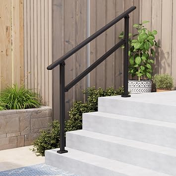 Hand Rails for Outdoor Steps,3-4 Step Railing for Stairs,Adjustable Porch Railing,Hand Rails for Seniors,Outdoor Deck Handrails for Exterior Steps,Black