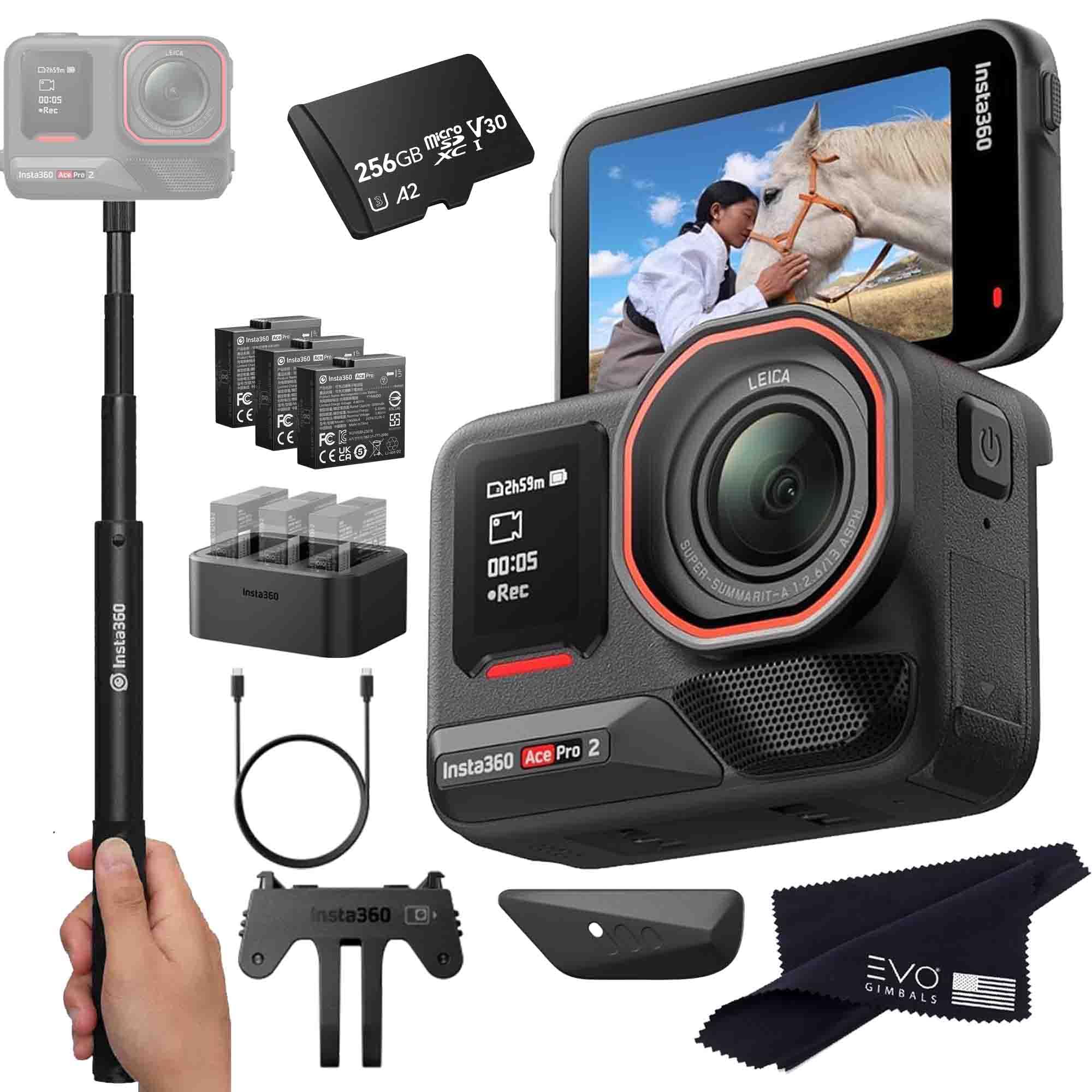 Insta360 Ace Pro 2 Battery Bundle- 8K Waterproof Action Camera Co-Engineered with Leica, Flagship 1/1.3" Sensor, 8K30, 2.5" Flip Screen|Includes Extra Battery, Charger, Invisible Selfie Stick (256GB)-image-31