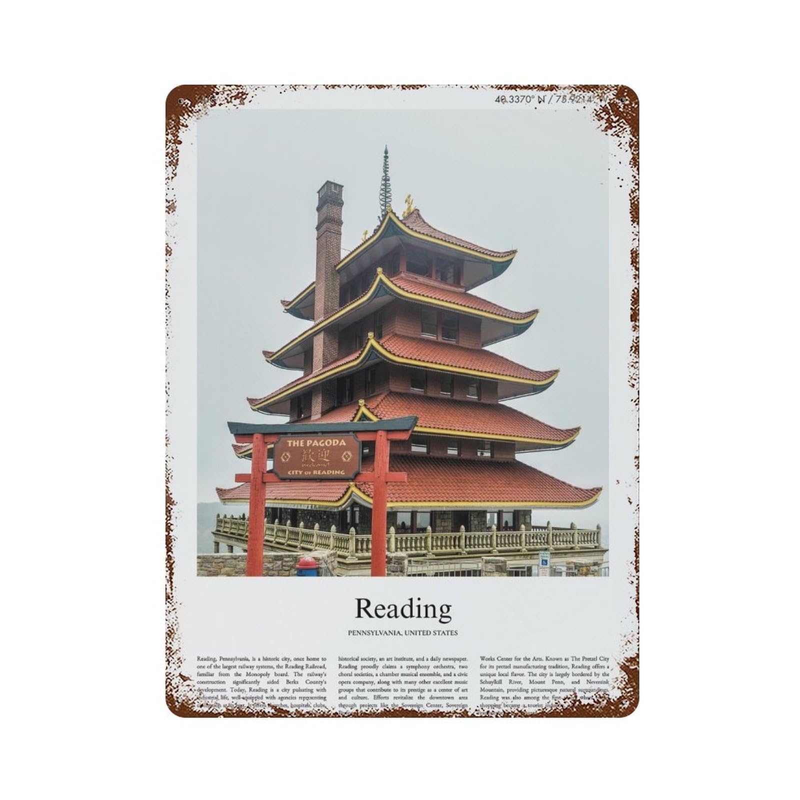 xiaoxiaoshen Reading Pennsylvania, United States, USA City Scenery Wall Decor Art Metal Tin Poster Modern Home Decor Art Home Bar Shop Decorations Vintage Sign 40x30cm