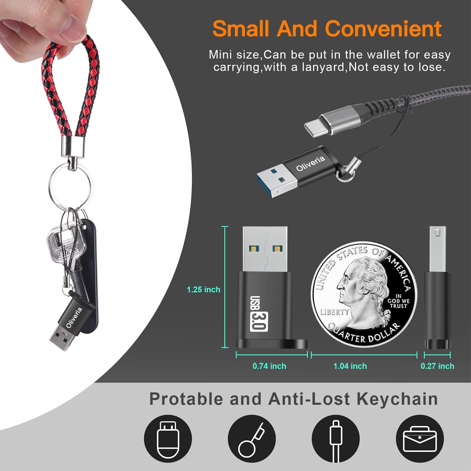 Adattatore USB C A USB 3.0 - 4 Pezzi, OTG, Per IPhone 15, MacBook, Galaxy, Thunderbolt 3 - Foto 8