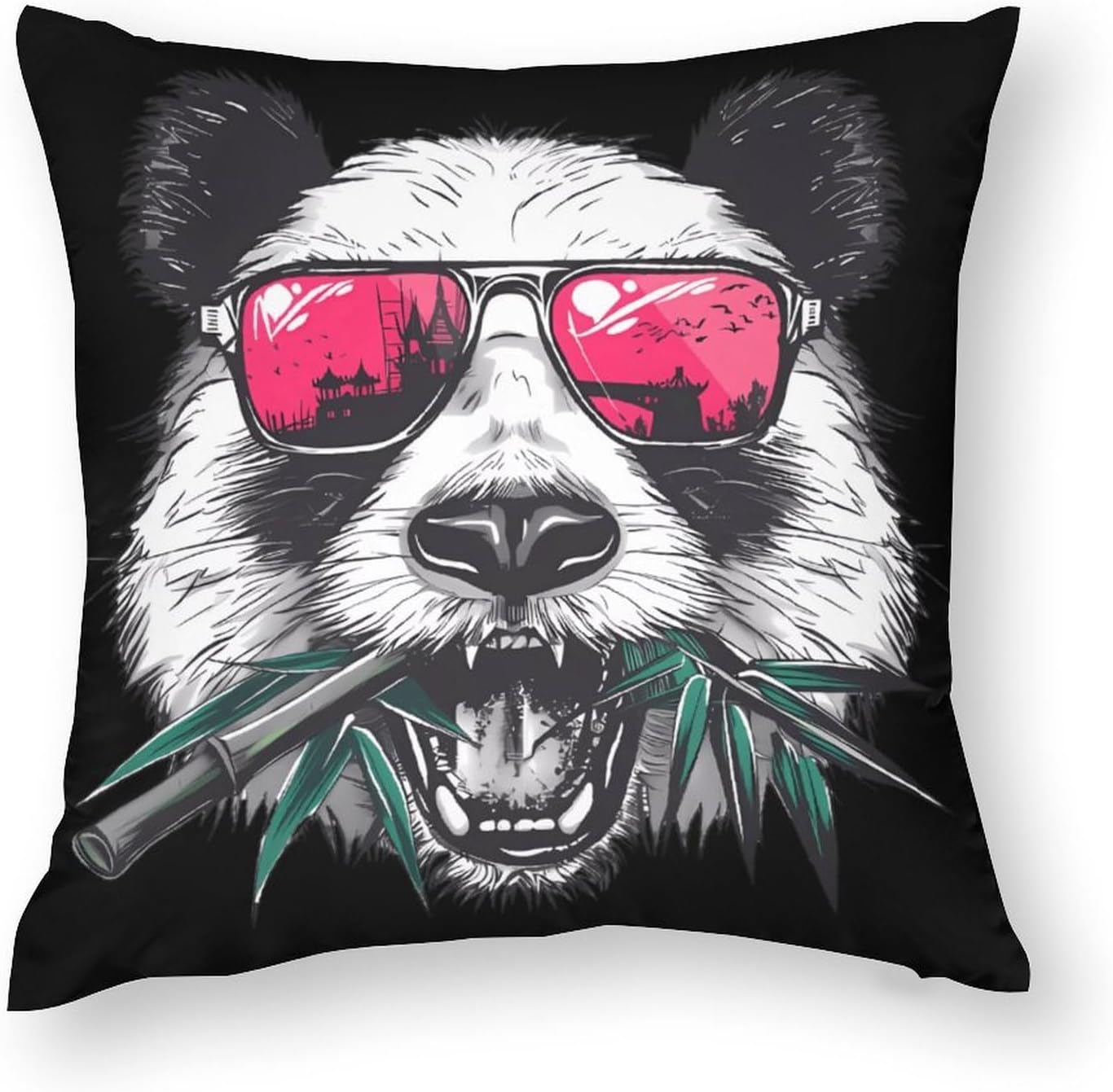 Cool Panda Wearing Glasses Printed Throw Pillow Case 4 Pcs Soft Pillowcases Pillows Covers Sofa Bed Decor 12/14/16/17/18/20/22/24/32 Inches