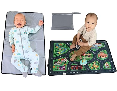 Cambiador de pañales portátil 2 en 1 y tapete de juego con bolsa húmeda. para bebés a niños. 19.5 x 31.5 pulgadas. Apto para viajes, compacto,