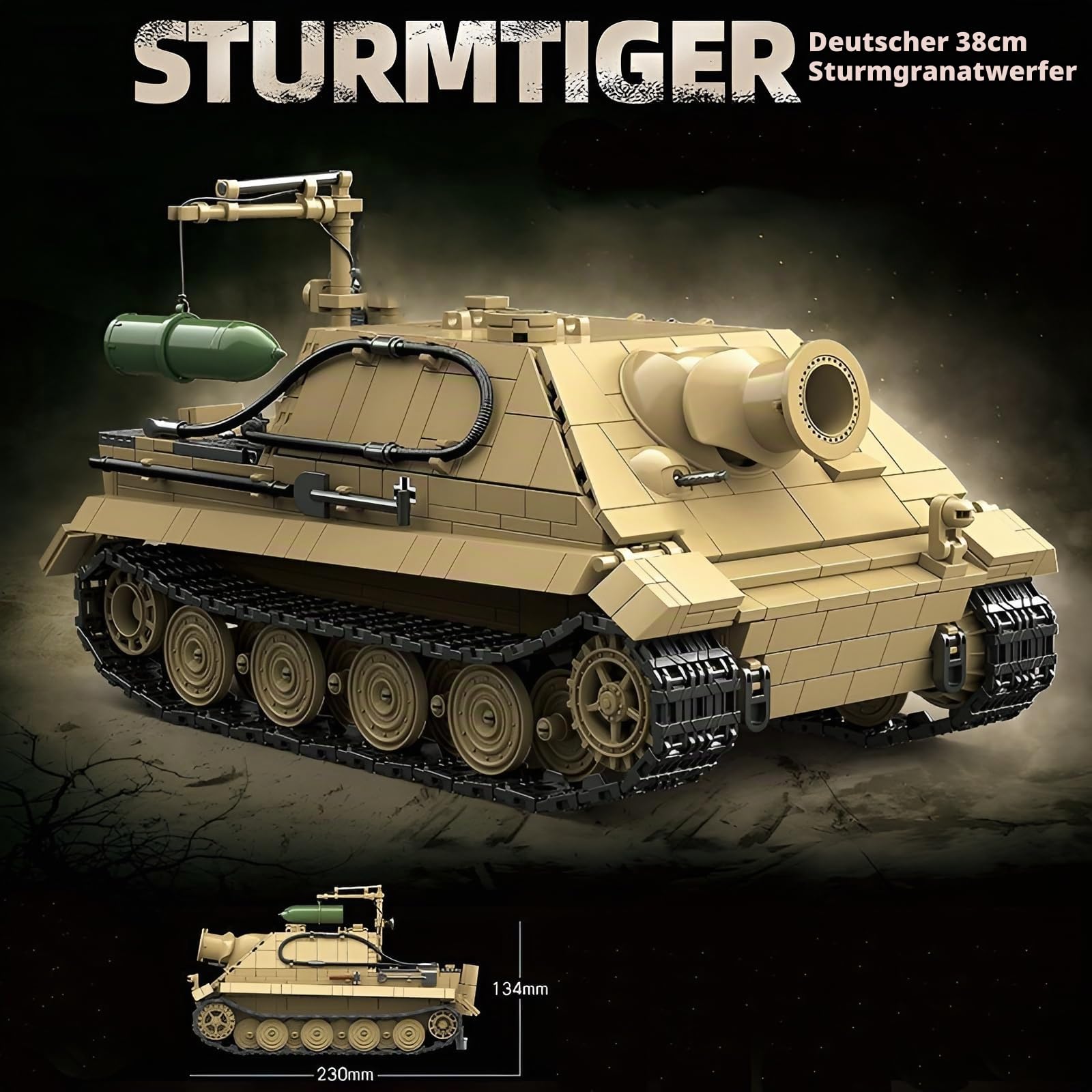 SturmTiger Panzer Bausteine Bausatz, 1394Stück TurmTiger Deutsch 38cm Sturm Mörser Fahrzeuge Modell Spielzeug, WW2 Armee Militär Waffen Klemmbausteine Kit, Ideen Geschenke für Teens Erwachsene