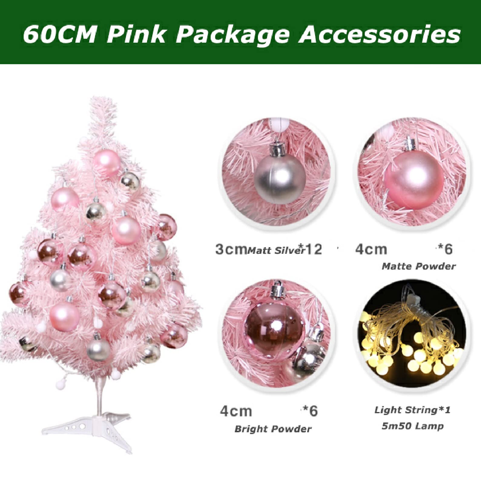 Albero di Natale Pino Ecologico e Ignifugo,Super Folto Abete Natale Artificiale,Piccolo Albero di Natale Rosa, Mini Decorazione da Tavolo,Rosa,60CM