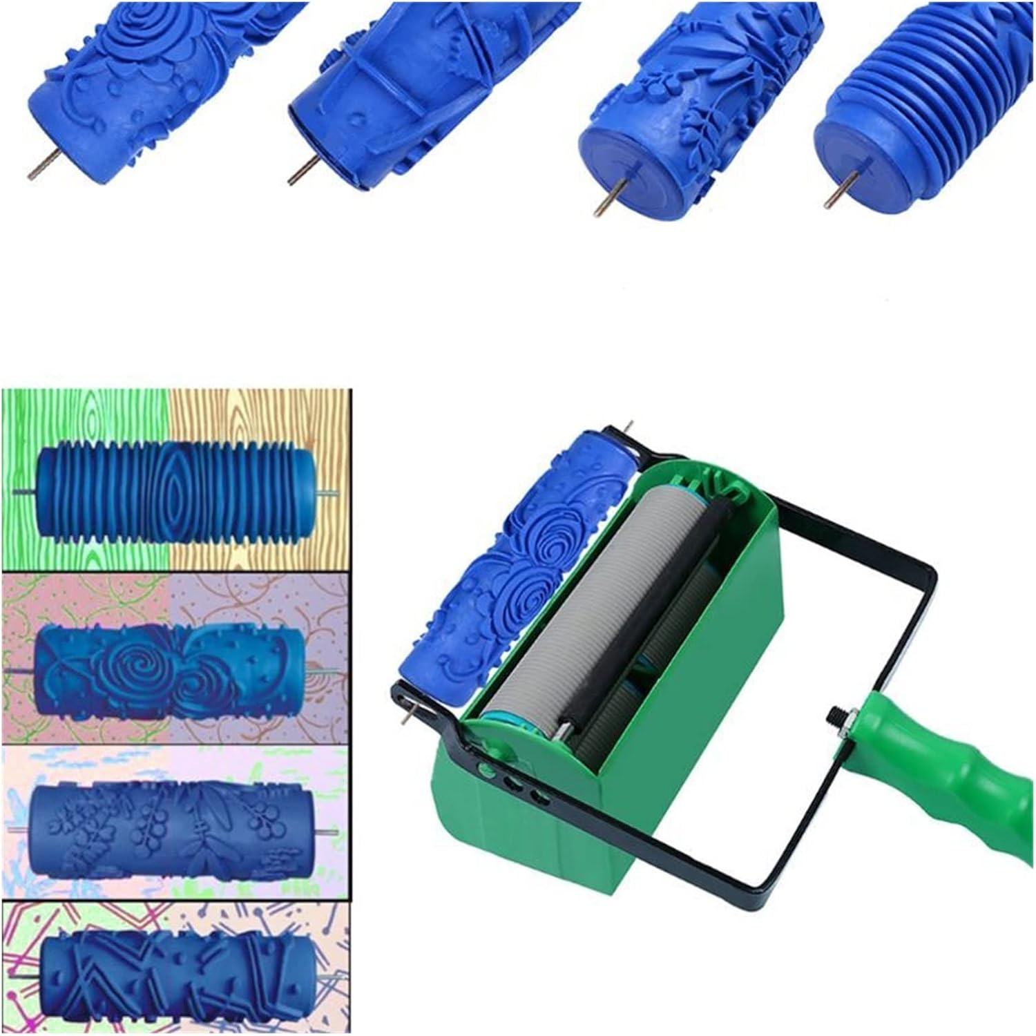 5" Patterned Paint Roller -Decorative Texture Roller with Two-Color Painting Machine for DIY Home 5inch Embossed Plastic Handle