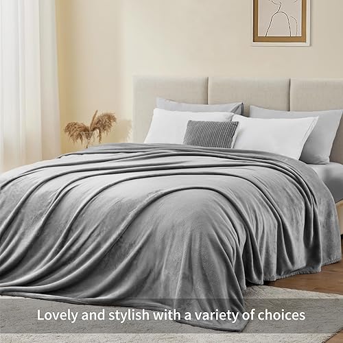 Miniatura 3 de RUIKASI Manta de forro polar King  Manta de franela mullida de felpa gris para cama tamaño King, grande y grande, manta supersuave y cálida para