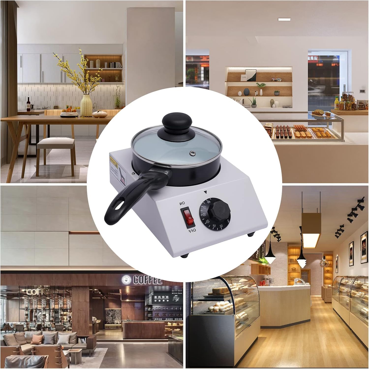 Macchina per sciogliere il cioccolato da 40 W, crogiolo elettrico da 30-85 ℃ con 1 recipiente cilindrico in ceramica antiaderente, per negozio di cioccolato artigianale, catering alberghiero