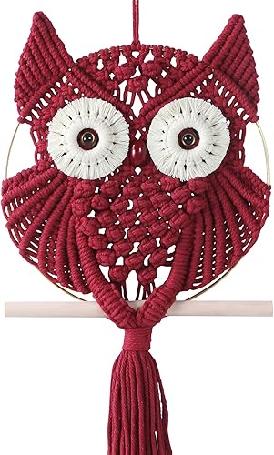 Miniatura 8 de MVSUTA Owl Grey Cotton Handmade Macrame Wall Hanging Tapestry Home Decor Art and Gray Craft Wonderful Decoration Woven Boho Ornament for Office