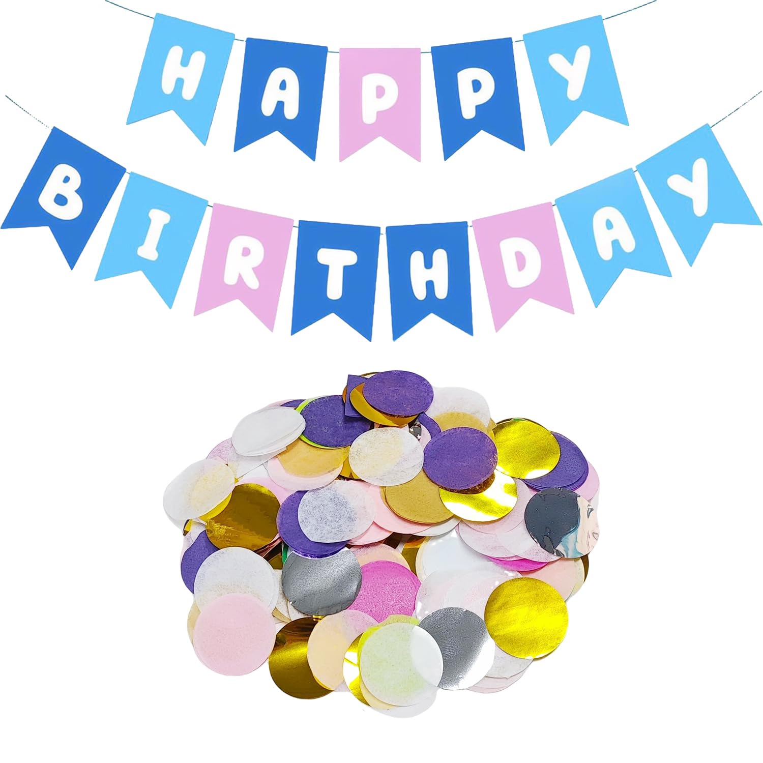 Rnskfg Blue Pink 1 Piece Of Letters Hanging Flag And 10G Confetti, Cartoon Paper Banner, Birthday Flag, Children's Party Decoration.