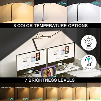 Desk Lamps with Clamp with 2 USB Charging Port 24W 1000 lm Desk Light for Home Office Hand-Sweep Sensor Clip On Desk Lighting with Timer, 3 Colors, 7 Brightness Dimmable Tall Computer Lamp