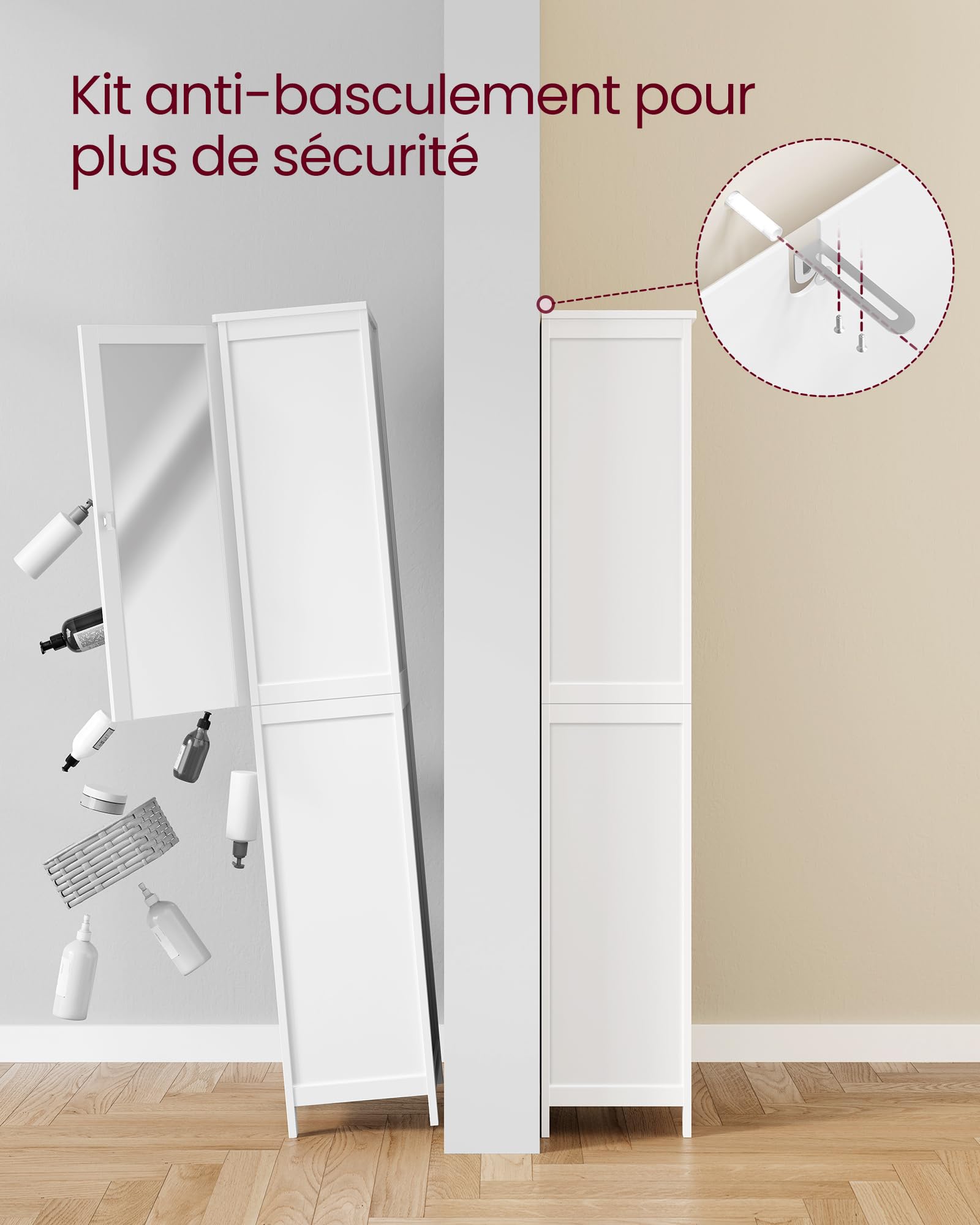 VASAGLE Armoire de Salle de Bain Haut, avec Miroir Pleine Longueur, Meuble de Salle de Bain, avec Étagères Réglables, 30 x 40 x 160 cm, pour Petit Espace, Salon, Couloir, Blanc Nuage BBC764WH01