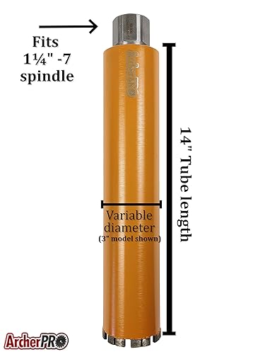 Miniatura 4 de Archer PRO - Broca de diamante Turbo Core de 3 pulgadas para perforación de hormigón y mampostería. Profundidad de taladro de 14 pulgadas, 1-14