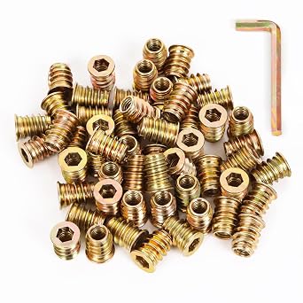 Mellewell M8-1.25 x 20mm Threaded Insert for Wood Furniture Screw in Nut Threaded Wood Inserts Bolt Fastener Connector, Zinc Plated Carbon Steel, 50 PCS with Hex Spanner