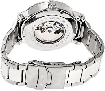 HERITOR Aries Automatic Watch for Men 43mm Men's Skeleton Watch with Jeweled Automatic Movement, Moon Phase, Dual Time Zone, Stainless Steel Bracelet, Sapphire-Coated Mineral Crystal (HERHR4402) - Silver/Black