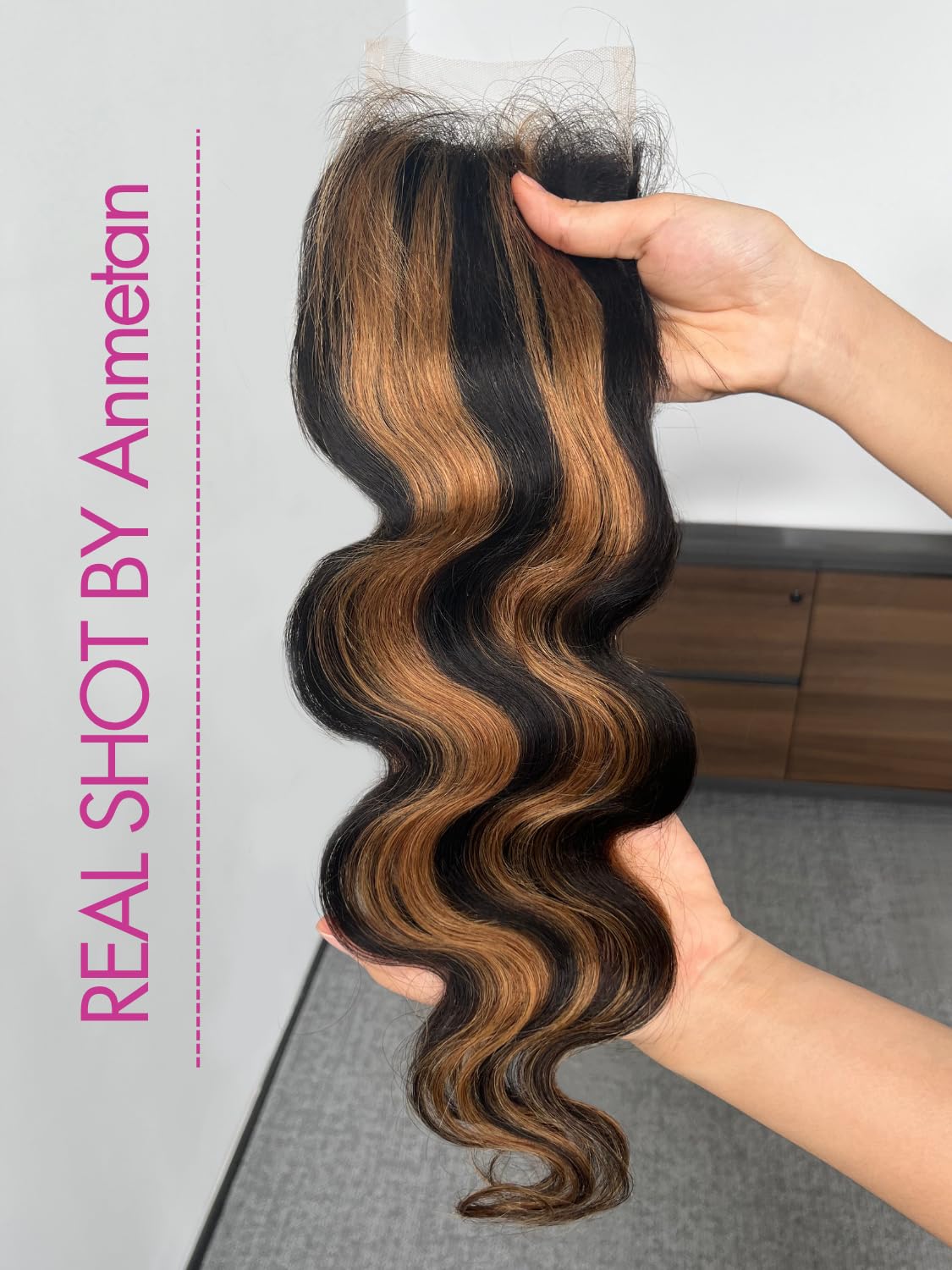 FB30 Brown Highlight Bundles with Closure Human Hair 16 18 20+16 Inch, Ombre Body Wave 3 Bundles with 4x4 HD Transparent Lace Closure 12A Unprocessed Soft Remy Hair Balayage Hondy Blonde Color