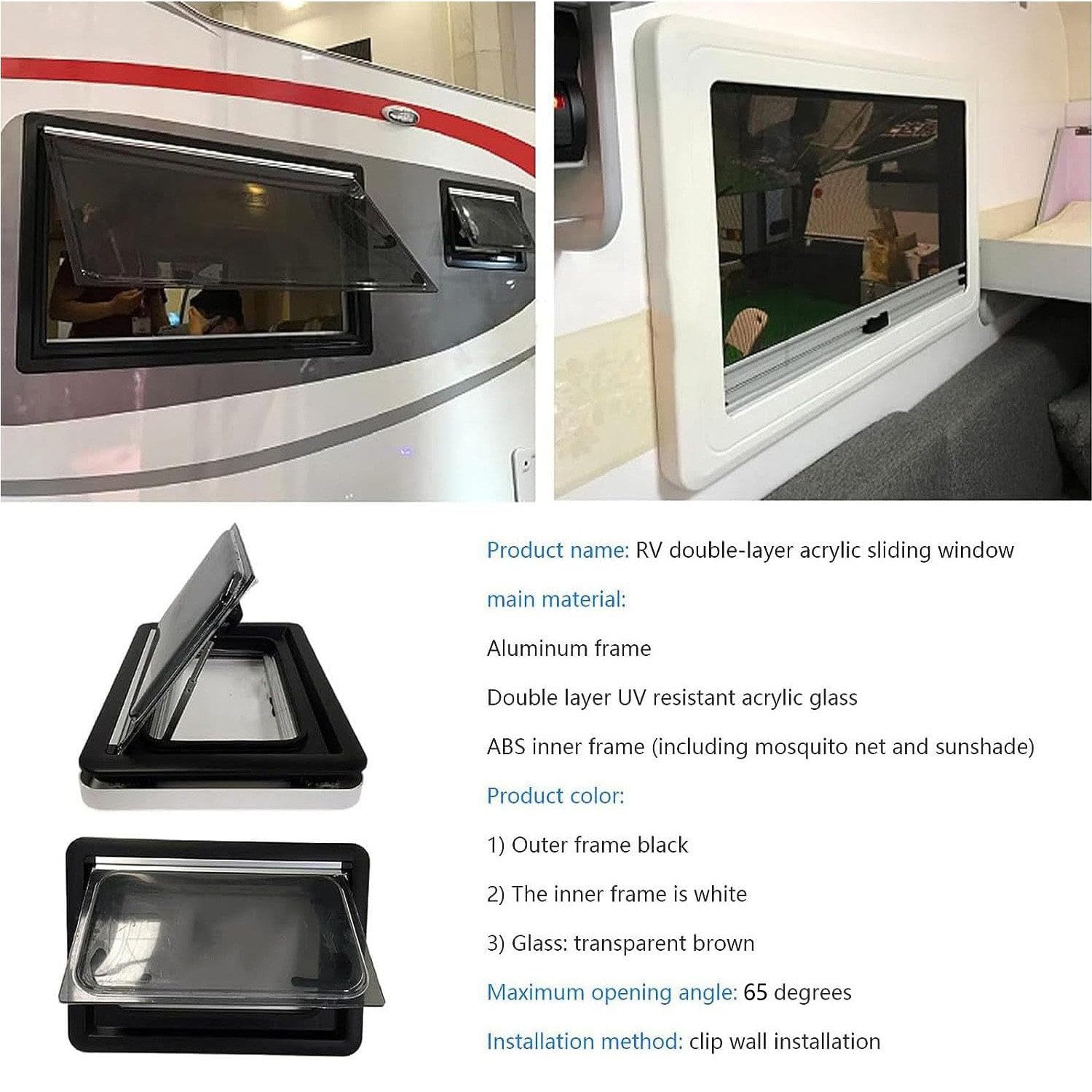 Finestra inclinabile per Camper, Finestra Laterale per roulotte, Finestra Scorrevole oscurata Finestra a Battente per Camper, roulotte, Furgone, Camper,1200x350mm