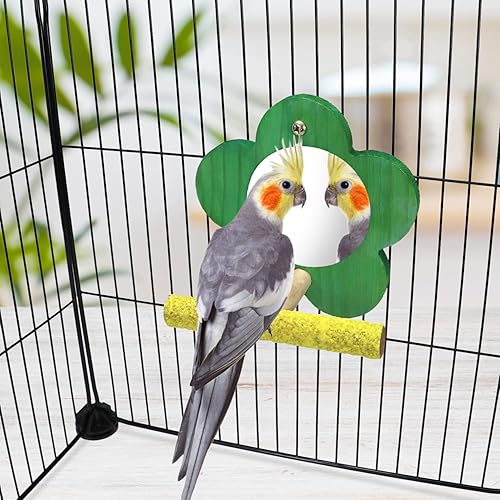 Miniatura 6 de Espejo de loro de pájaro con perca, columpio de madera natural, pico colorido de molienda de arena para loros pequeños, periquitos, cacatas,