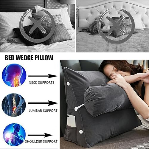 Miniatura 3 de Almohada triangular para lectura y dormir en forma de cuña con almohada ajustable para el cuello, soporte para cuerpo, espalda, lumbar, uso en cama,