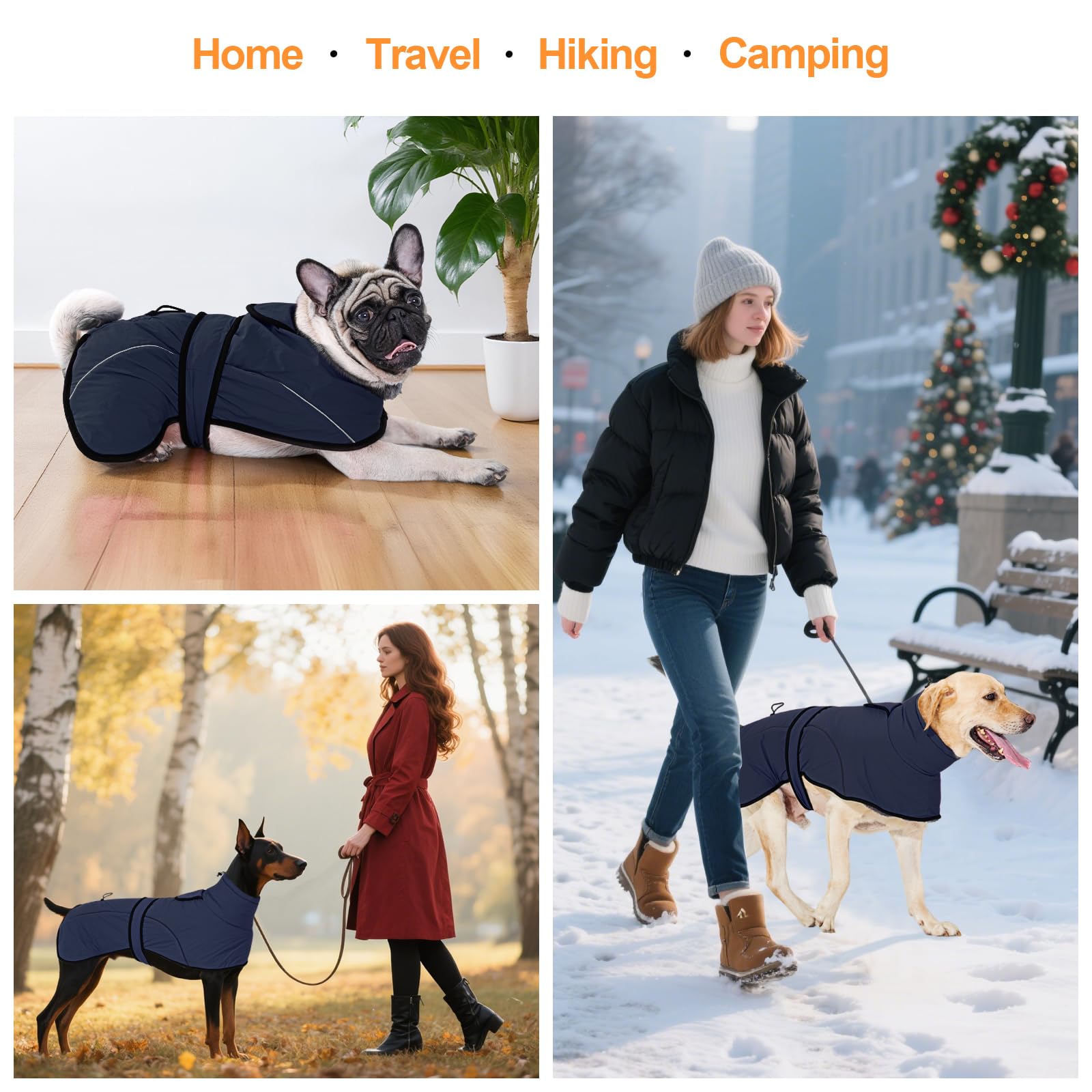 Dotoner Cappotto Impermeabile per Cani,Cappottino Cani,con Foro Guinzaglio e Bande,Giubbotto cane Antivento Invernale Termico con Bretchie Regolabile per Cane Taglia Piccola, Media e Grande