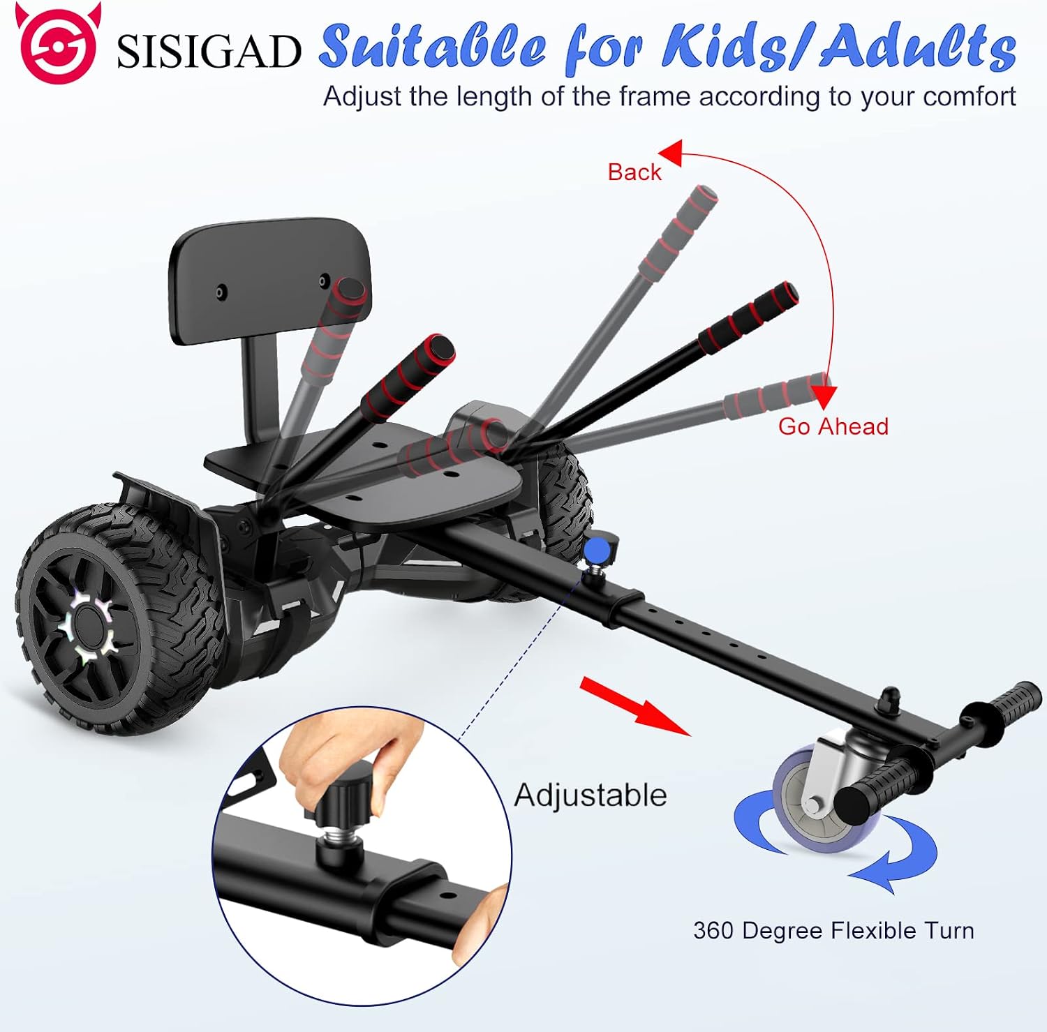 SISIGAD Hoverboard with Seat Attachment Combo, 6.5" Two-Wheel Hoverboards with Bluetooth Speaker and Colorful Lights, Self Balancing Scooter for Kids Gift (Include Go-Kart)