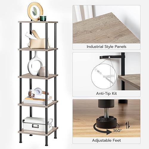 Miniatura 8 de HOOBRO Estante esquinero de 5 niveles, estante de exhibición cuadrado de esquina, estante alto para plantas, estantería para espacios pequeños, sala