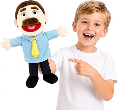 Family Hand Puppets for Kids - 16 Inch Soft Plush Dad Puppet with Movable Mouth, Interactive Pretend Role-Play for Storytelling & Teaching, Classroom, Preschool Toddlers, Birthday Gifts
