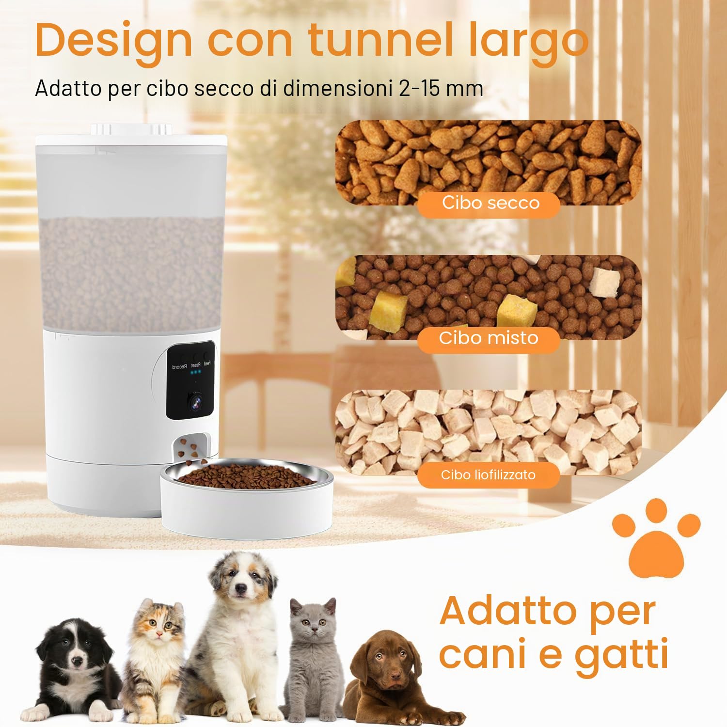 Alimentatore automatico per gatti con fotocamera 2K e app intelligente, dispenser intelligente di cibo per animali domestici da 6 litri per gatti/cani, controllo automatico dei pasti a tempo, WiFi