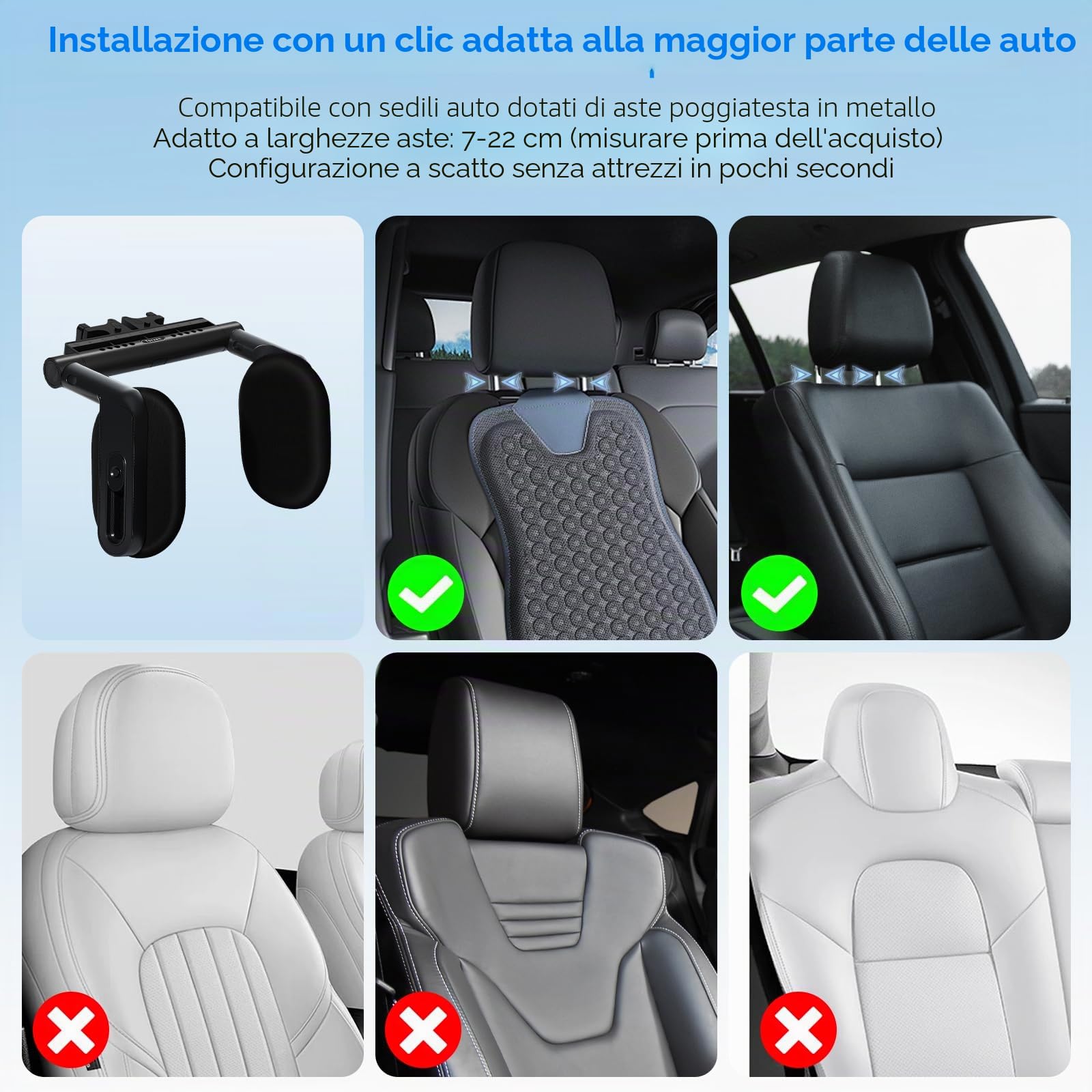 Poggiatesta Auto Bambini & Adulti | Poggia Testa Girevole 360° 2025 | Cuscino Memory Foam | Meccanismo 3 Punti | Per Dormire in Macchina (Nero/confezione da 1)