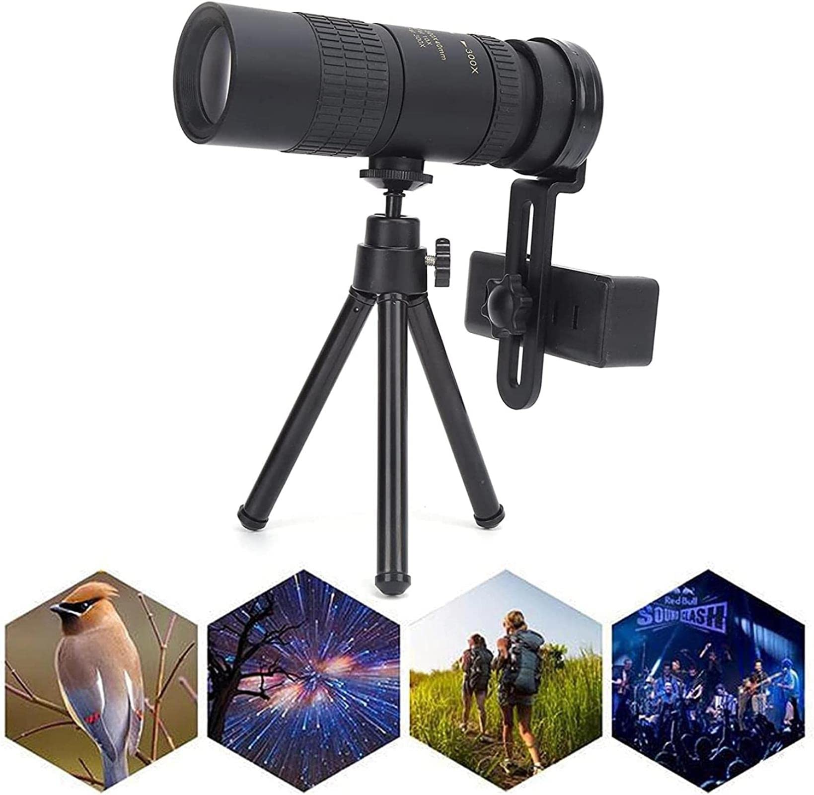 Amazon.co.jp: 単眼望遠鏡、10‑300X40 HDポータブル望遠鏡、格納式携帯