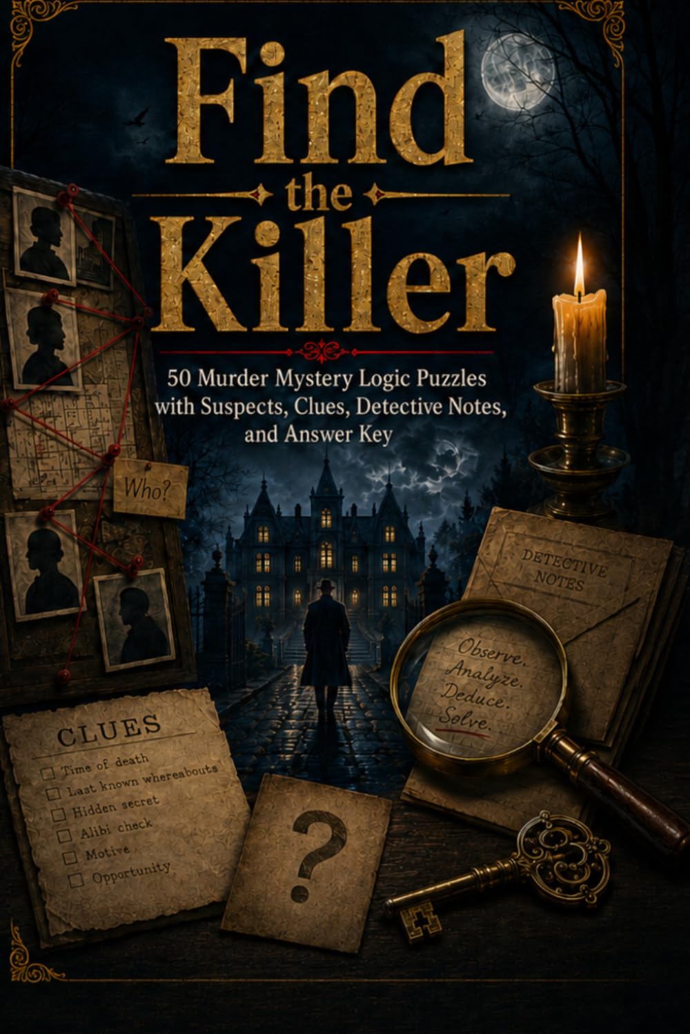 Find the Killer: 50 Murder Mystery Logic Puzzles with Suspects, Clues, Detective Notes, and Answer Key