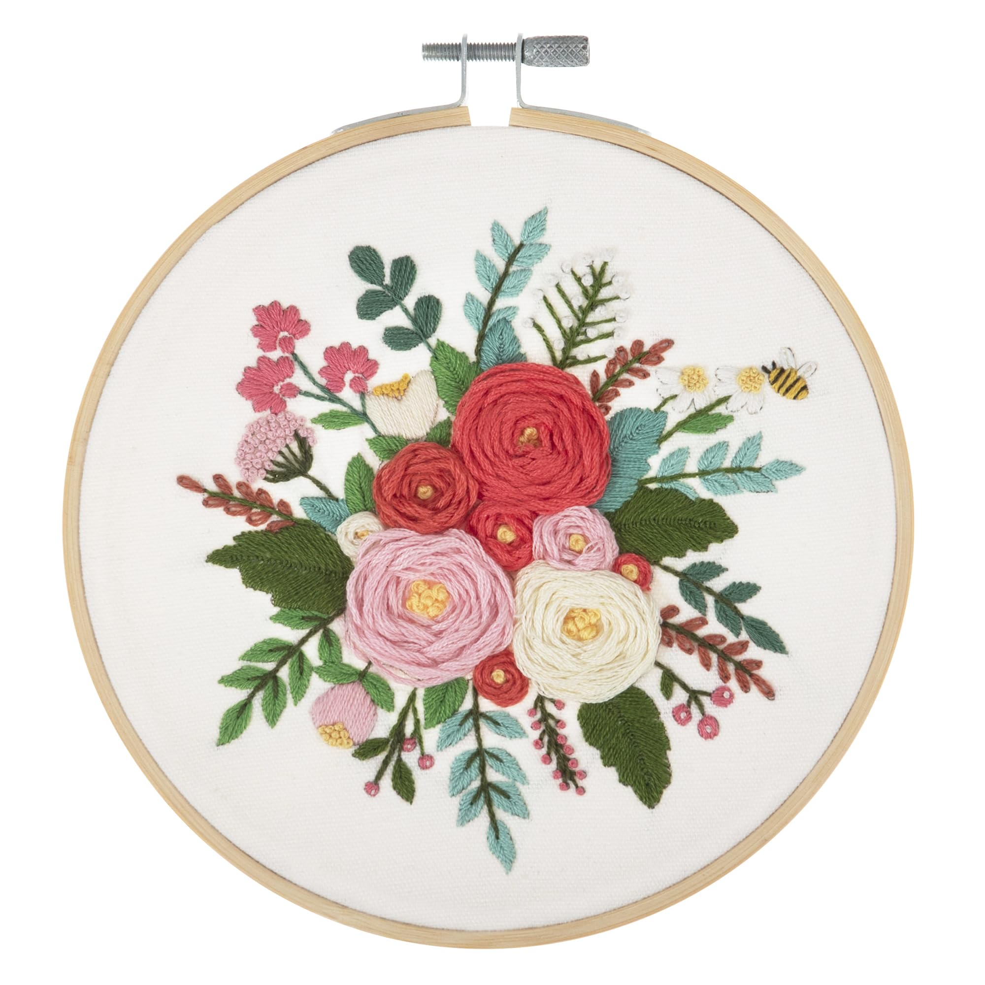Trimits Embroidery Kits - 15cm 6" Embroidery Beginners Kit, Cross Stitch Kits for Adults, Starter Set with Bamboo Hoop, Fabric, Threads, Needle & Backing - Rose