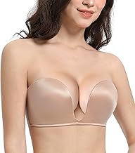 Lemorosy Women's Plunge Strapless Bra Deep U Push Up Everyday Underwire
