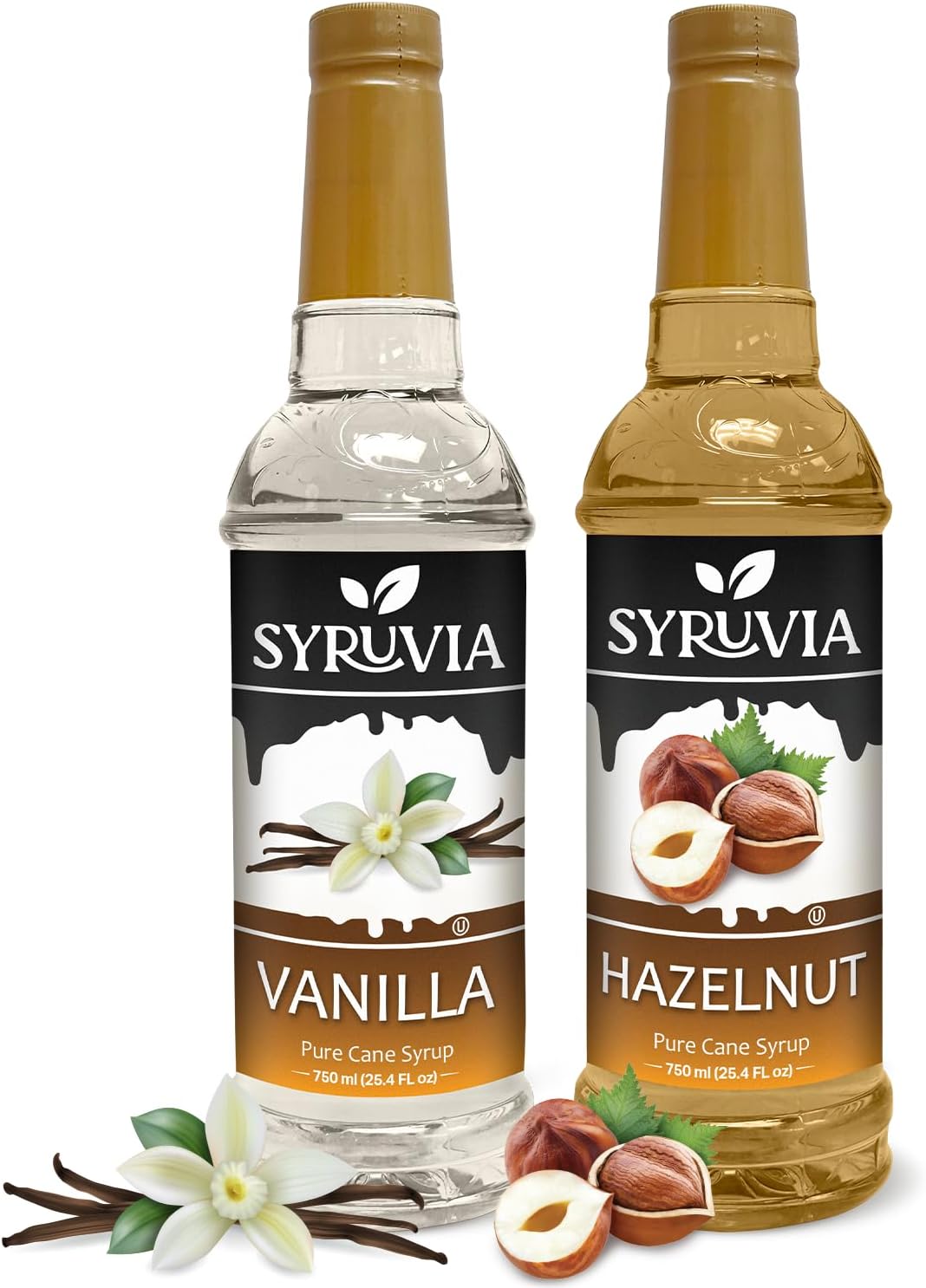 Syruvia Coffee Syrup Variety Pack - Vanilla & Hazelnut- Gluten-Free, Kosher, 25.4 fl oz Bottles - Enhance Your Coffee Experience with Premium Flavoring Syrups