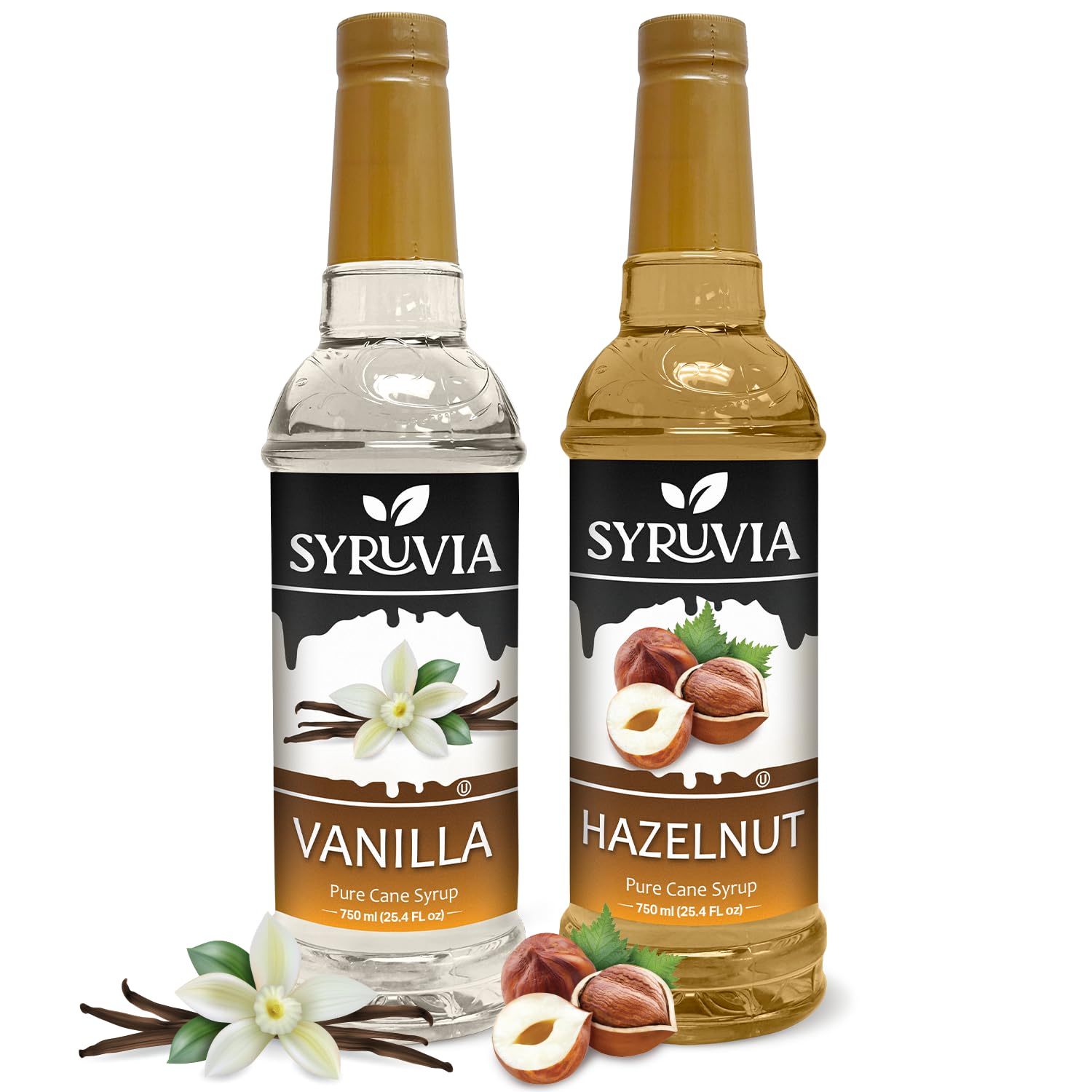 Syruvia Coffee Syrup Variety Pack - Vanilla & Hazelnut- Gluten-Free, Kosher, 25.4 fl oz Bottles - Enhance Your Coffee Experience with Premium Flavoring Syrups