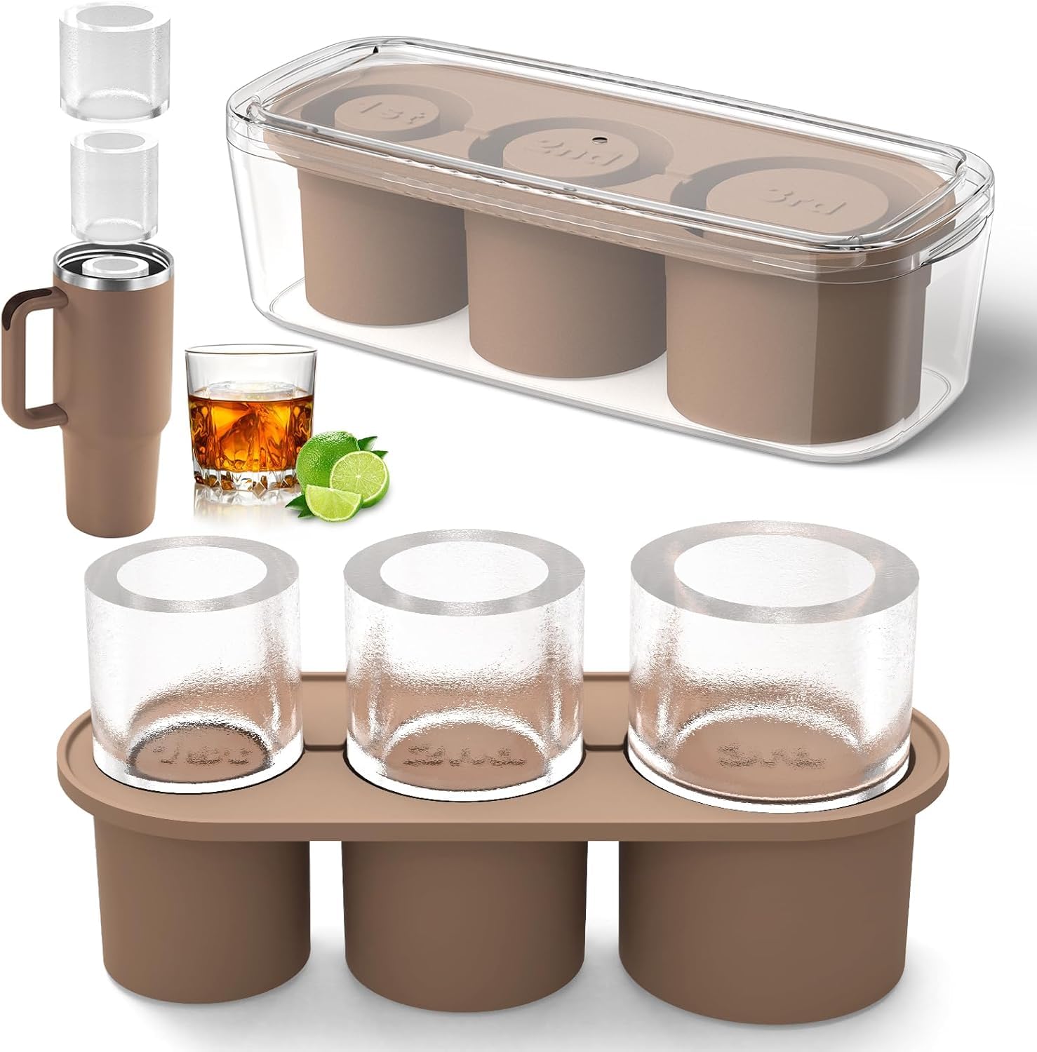 Sponsored Ad - House of Quirk Ice Cube Tray for Stanley Ice Mold Tumbler Cup 950-1200ml, 3 Sizes Silicone Ice Cube Molds with BPA Free, Tumbler Ice Mold for Chilling Whiskey, Cocktails, Drinks, Coffee (Choco)