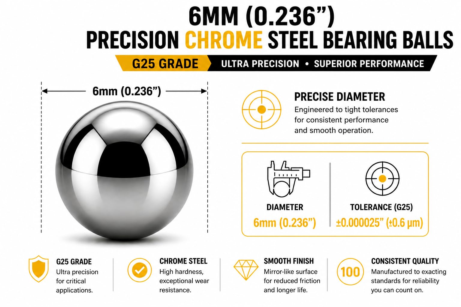Chrome Steel Ball Bearings - 100 Pack -2 Chrome Steel Ball Bearings - 100 Pack -2
