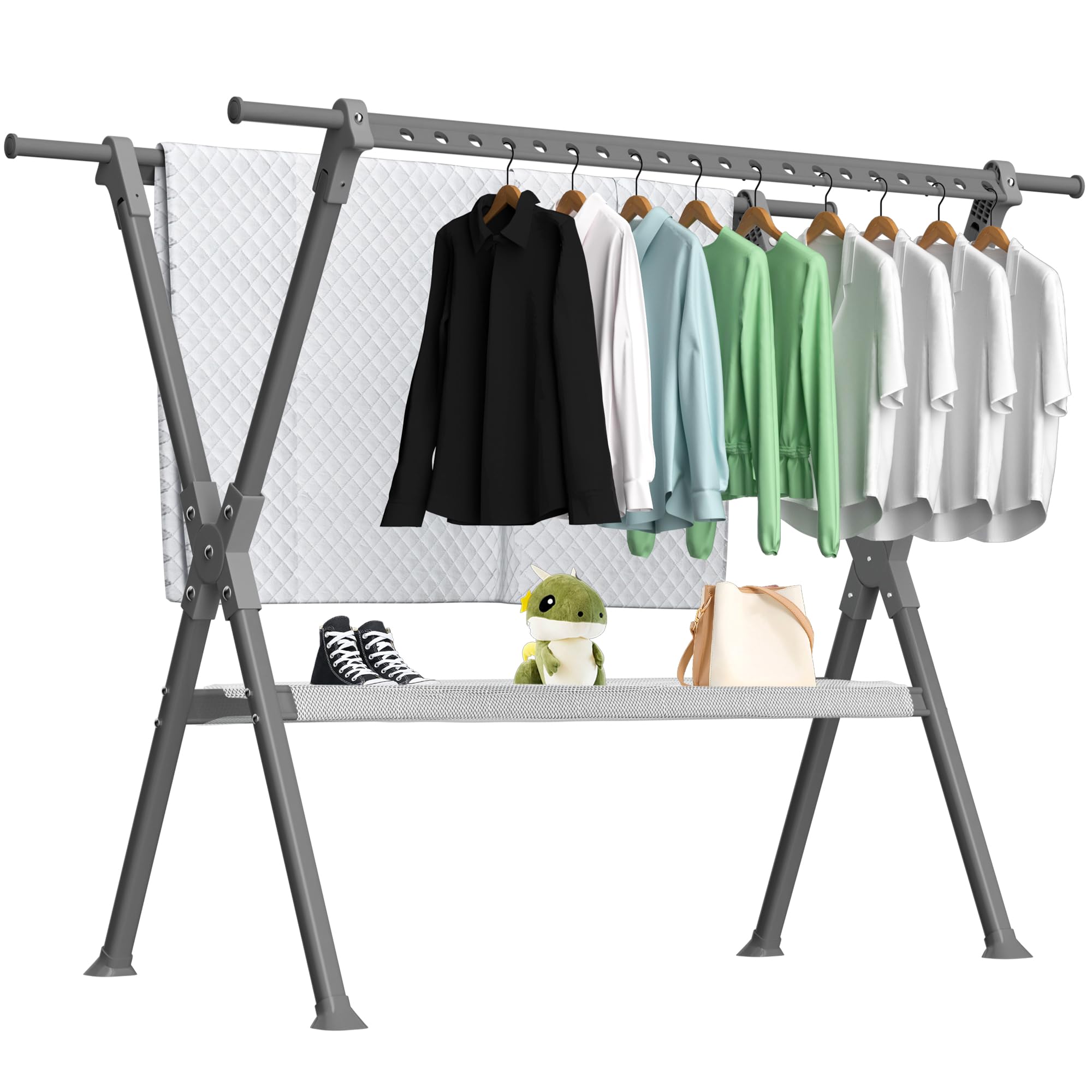 OUUTMEE Tendedero plegable de 138-238 cm, perchero de ropa de aleación de aluminio y magnesio para uso doméstico en interiores y exteriores, extensible