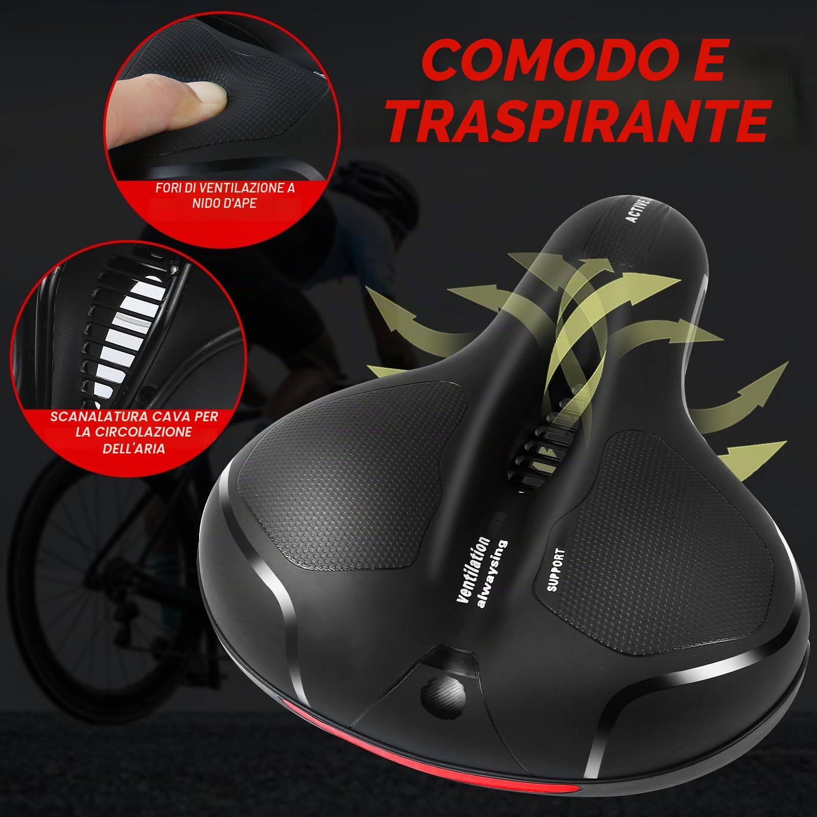 Sella per Bicicletta Pro Max Comoda,Sella Bici in Memory Foam Morbido Ampia, Uomo Donna Sellino Bicicletta Traspirante Ergonomica per Biciclette da Strada, City Bike, Mountain Bike