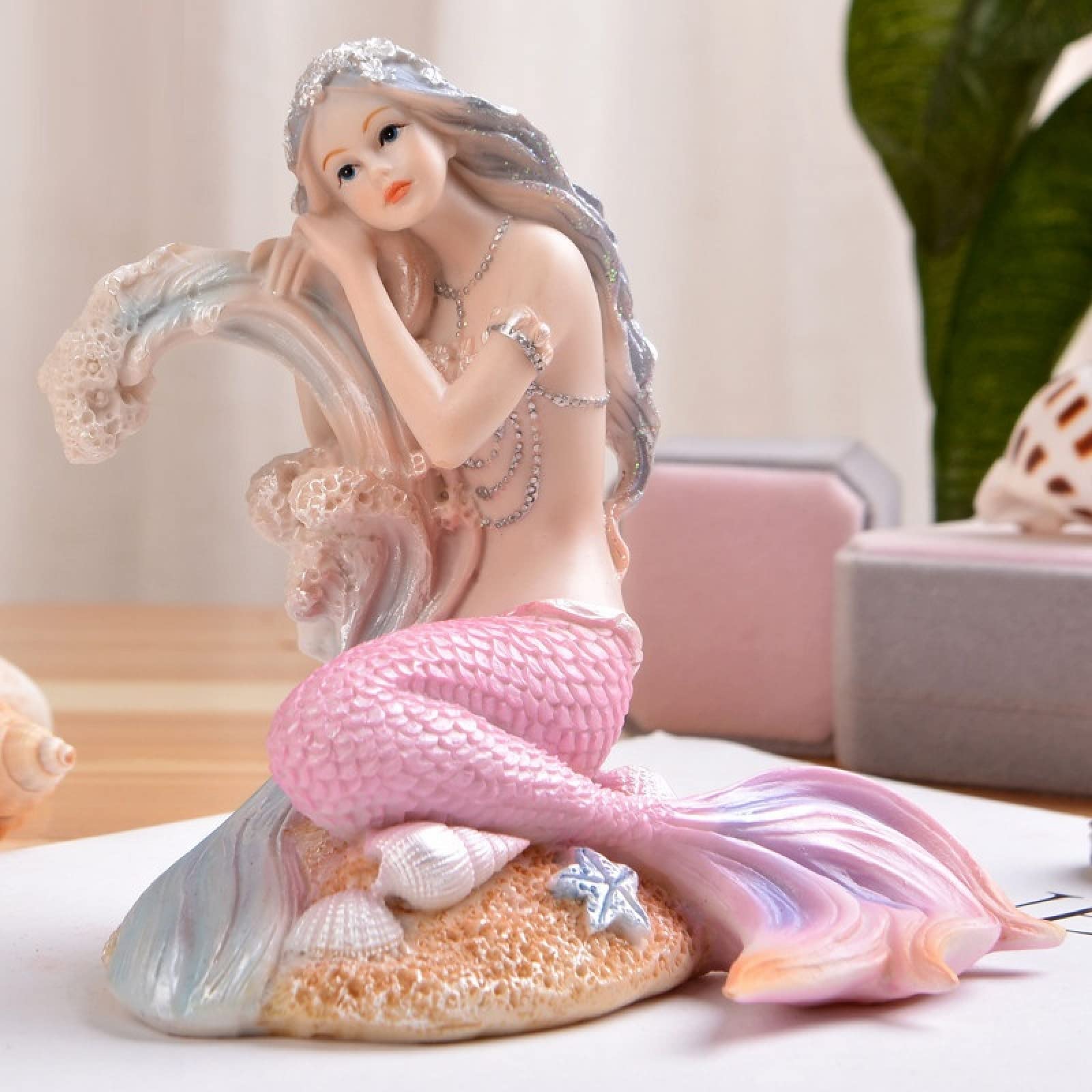 Amazon.co.jp: シンプルな彫刻 人魚姫の女の子の彫刻ピンクの