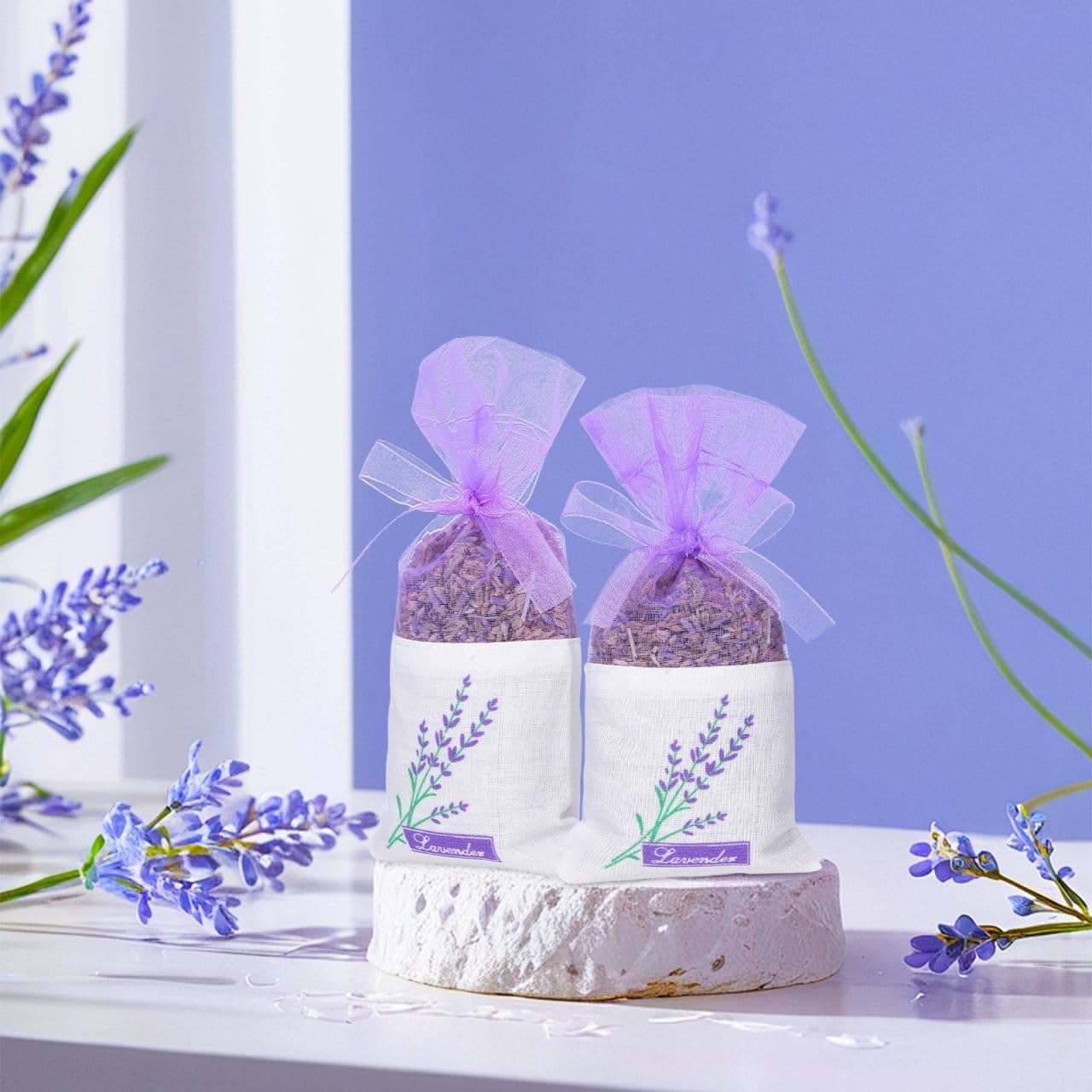DOITOOL Lavender Sachet Bags 25 Pack Lavender Sachet Bags Empty Pouches for Buds Rose Organza Gauze (Light Purple)