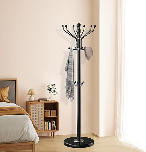 Miniatura 7 de Perchero con base de mármol natural, perchero independiente de metal con 16 ganchos, perchero resistente para colgar bufandas, bolsos, chaquetas,