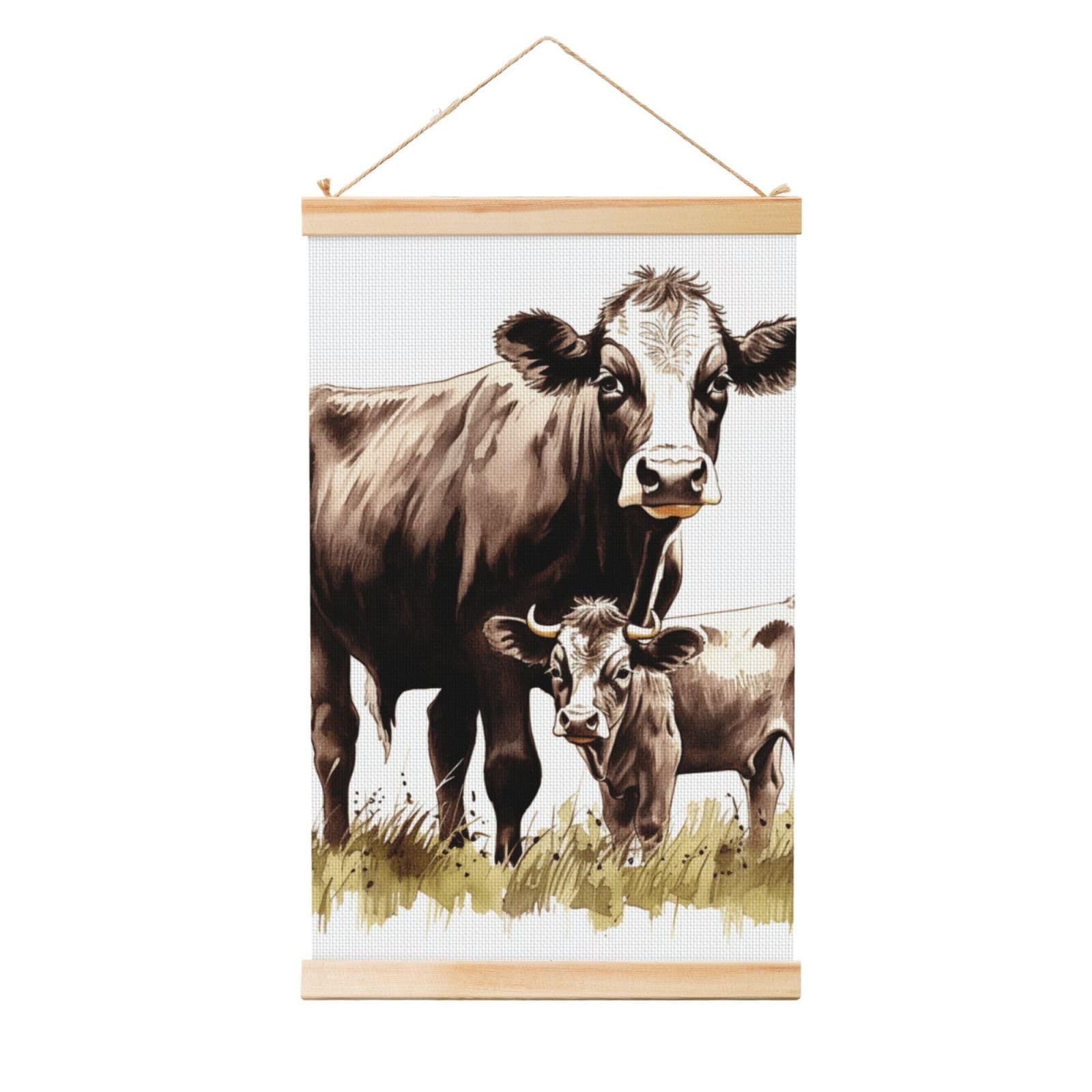 Cow Painting Posters Wooden Shaft Hanging Poster Canvas Prints Scroll Wall Art Painting Vintage Wall Banner Modern Artwork Decor for Home Decor Ready to Hang 20"x30"