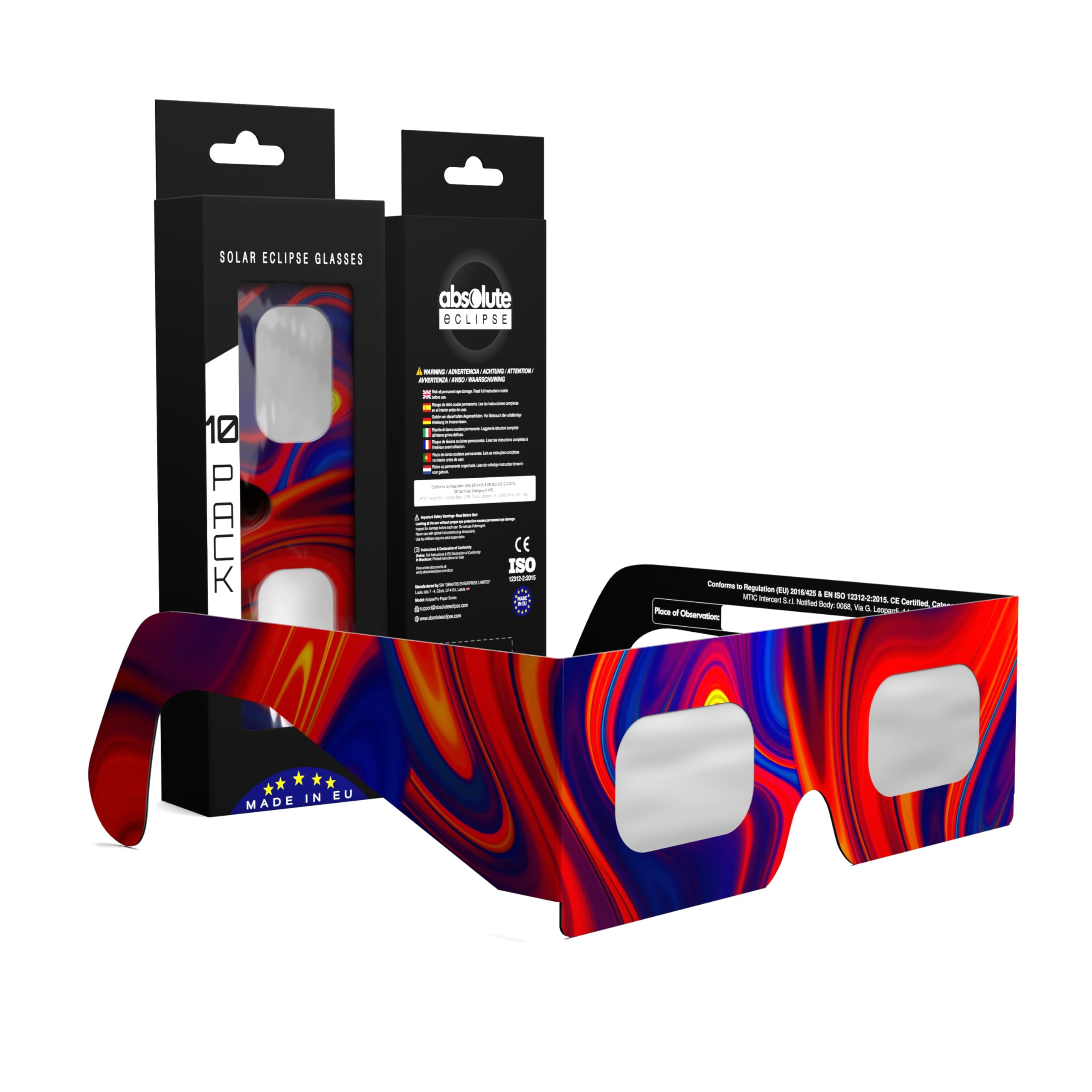 Absolute Eclipse Goo Solar Eclipse Glasses Multi-Pack – ISO 12312-2 Tested & CE Certified – EU Manufacturer – 10-PACK Group Pack – 2026 Eclipse Europe
